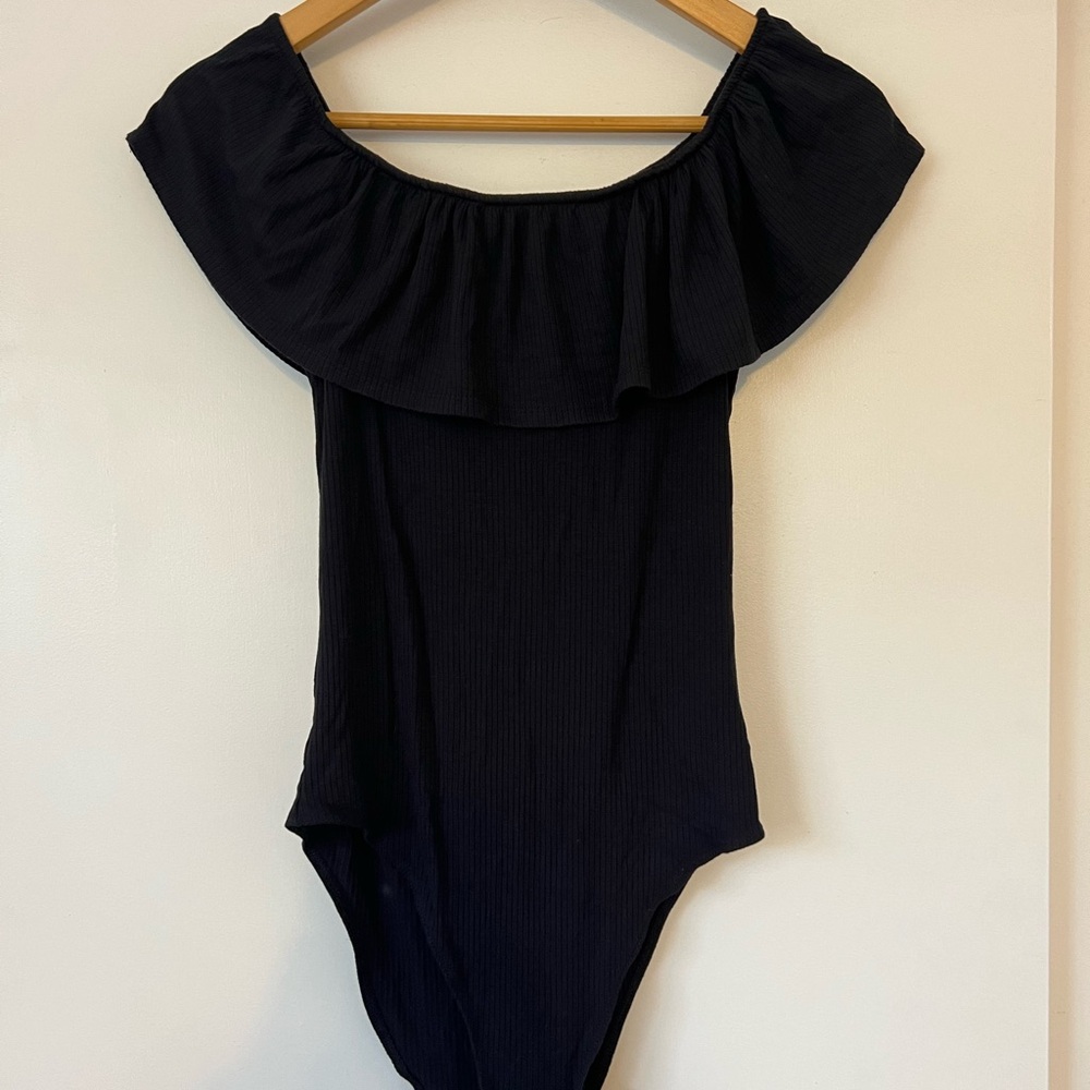 Abercrombie & Fitch Black Ruffle Bodysuit